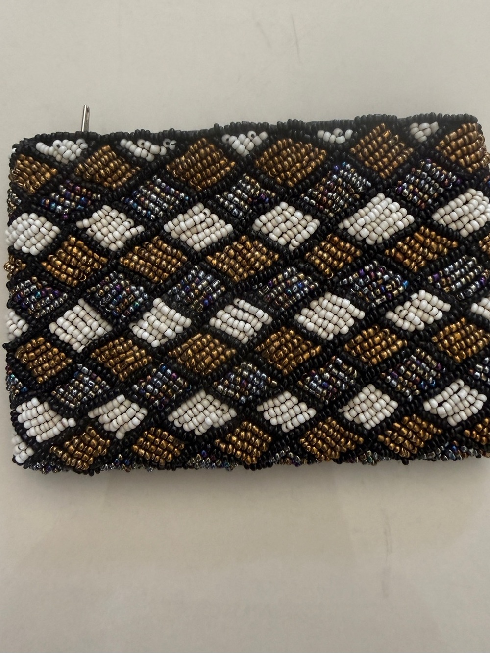 Brand New Handcrafted Seed Bead Diamond Pattern Coin Purse - Artisanal Beaded